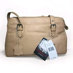 AURIELLE Genuine Leather Medium Sized Beige Shoulder Handbag Purse New w Tags!